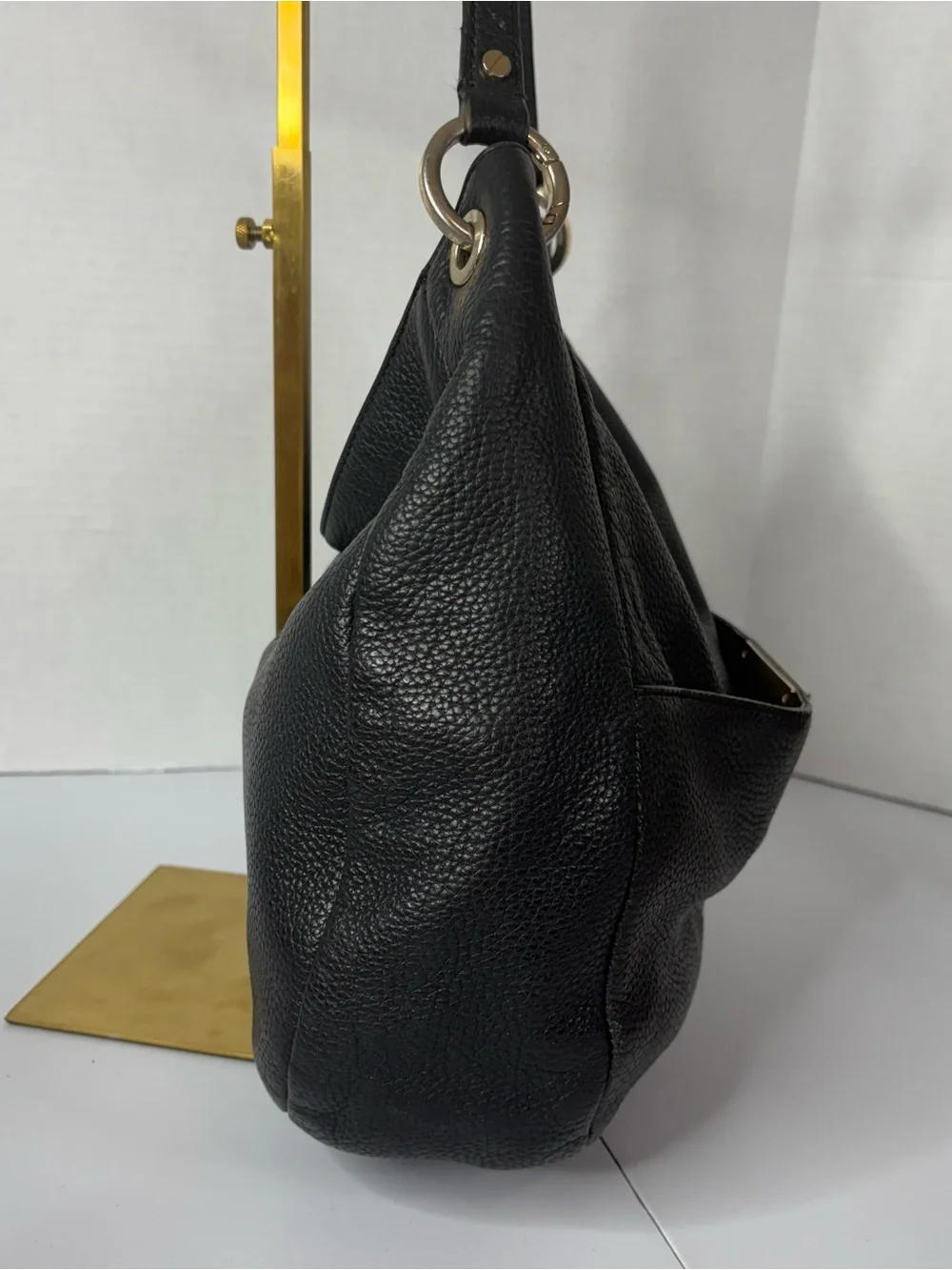 Michael Kors Black Pebbled Leather Hobo Shoulder Bag with Gold Hardware
